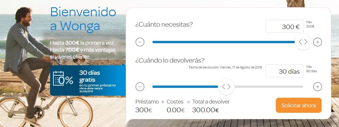 Promo Wonga: Primer préstamos a 30 días al 0%